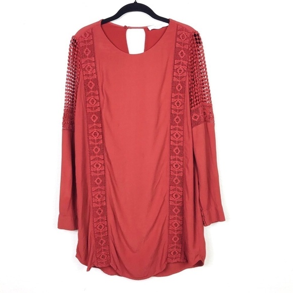 ASTR The Label Rust Crochet Detail Long Sleeve Top - Picture 1 of 8
